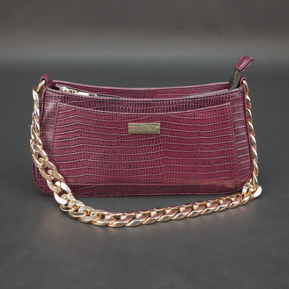 Real leather handbag with gold chain, spacious compartment, zipper pocket, outer pocket, available in multiple colors for daily use