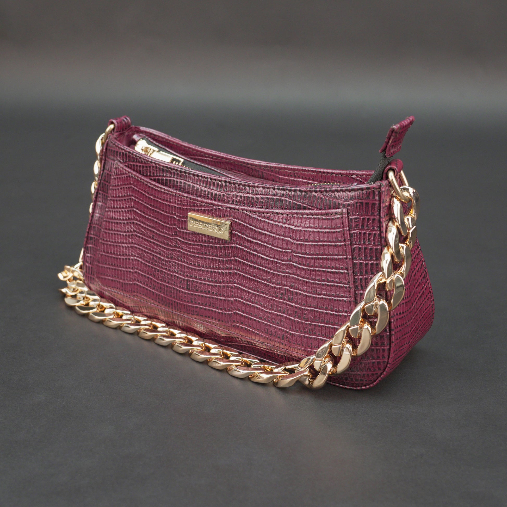 Real leather handbag with gold chain, spacious compartment, zipper pocket, outer pocket, available in multiple colors for daily use