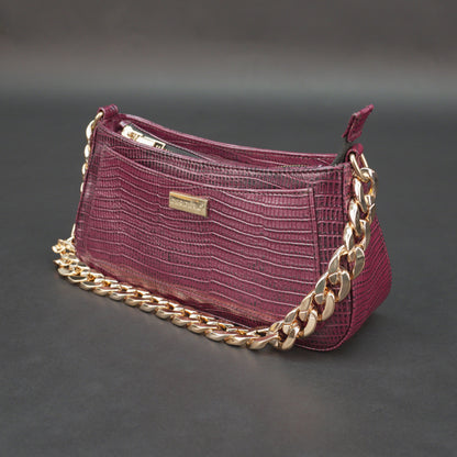 Real leather handbag with gold chain, spacious compartment, zipper pocket, outer pocket, available in multiple colors for daily use