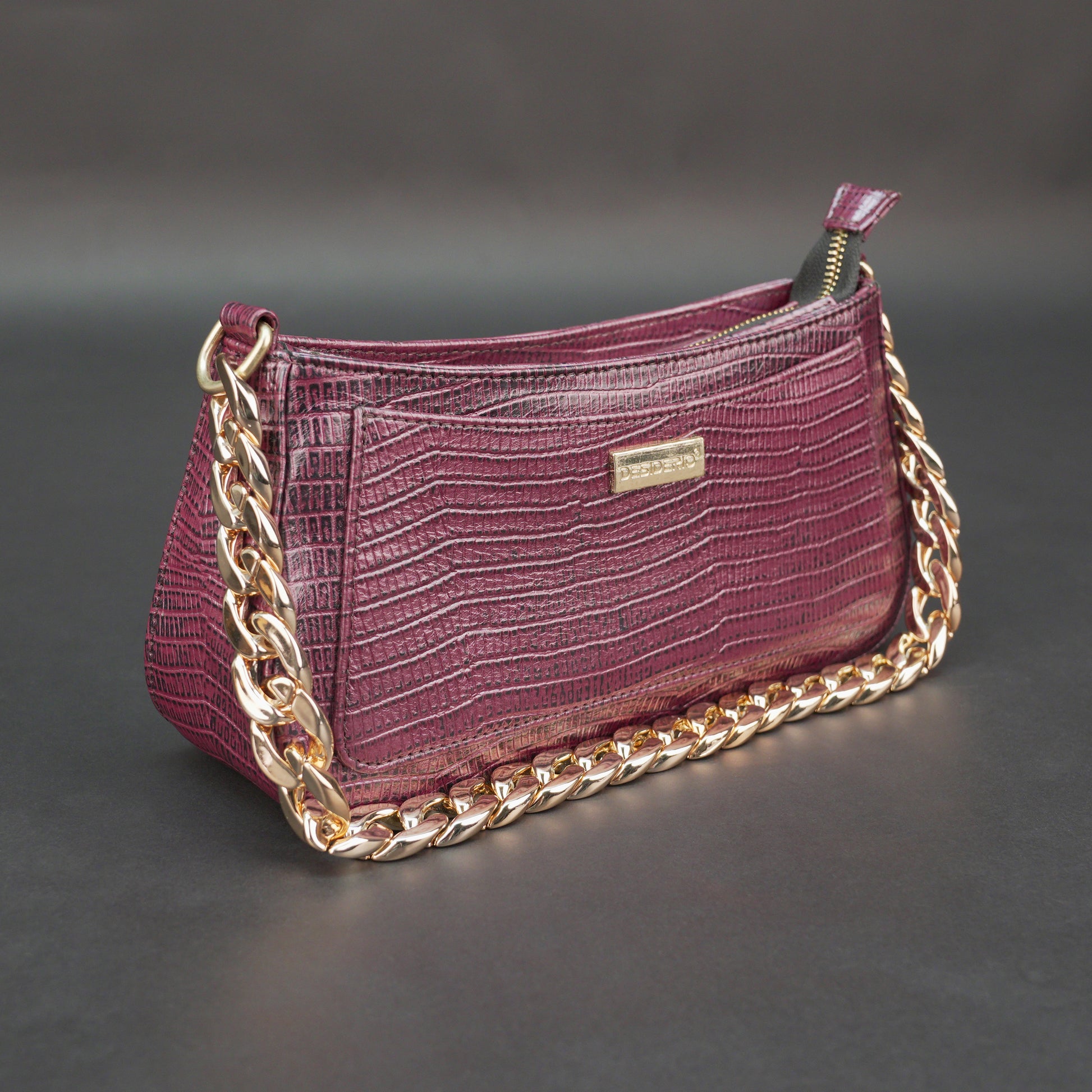 Real leather handbag with gold chain, spacious compartment, zipper pocket, outer pocket, available in multiple colors for daily use