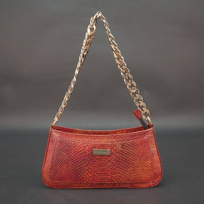 Real leather handbag with gold chain, spacious compartment, zipper pocket, outer pocket, available in multiple colors for daily use