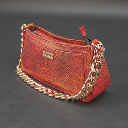 Real leather handbag with gold chain, spacious compartment, zipper pocket, outer pocket, available in multiple colors for daily use
