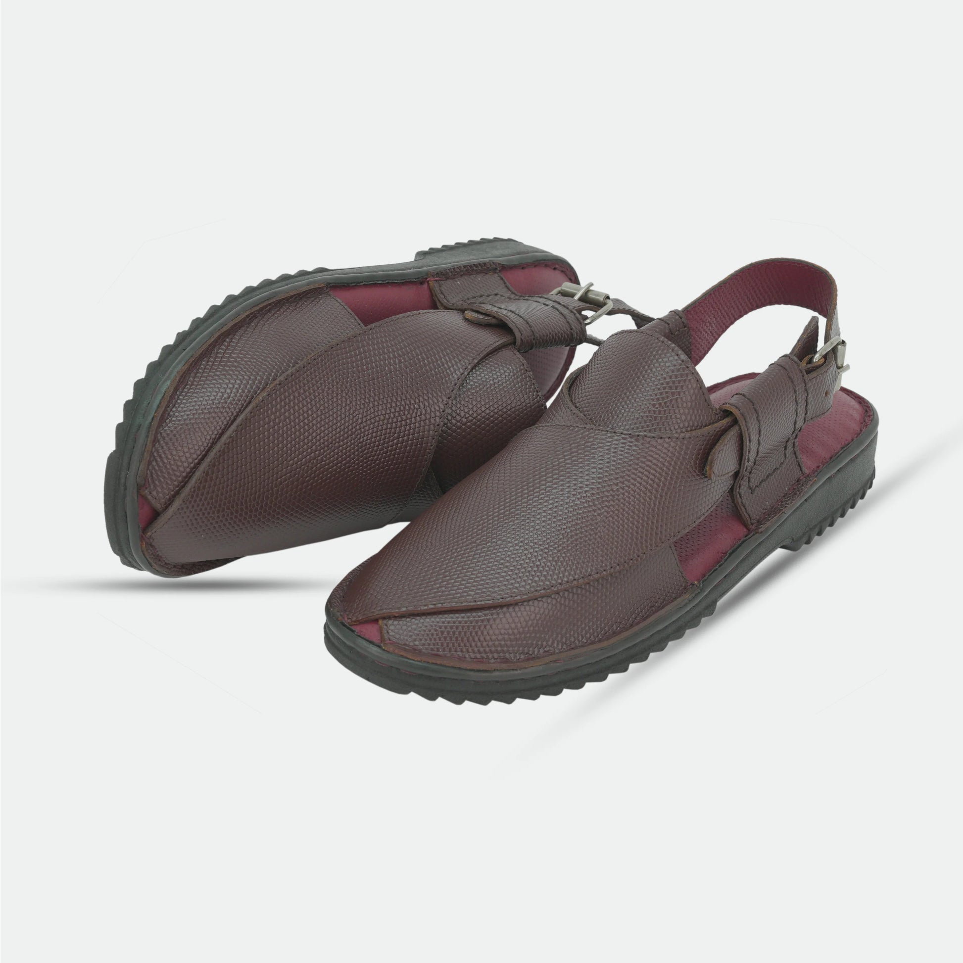 Maroon handmade genuine leather Peshawari with classic style, comfort, and durable everyday wear