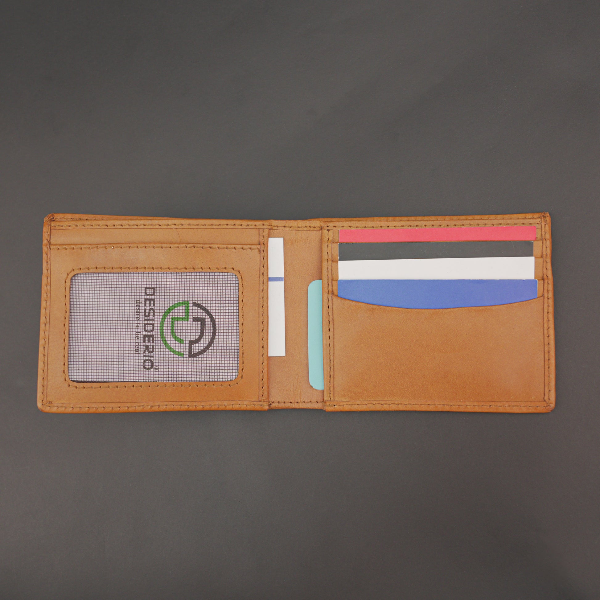 Premium orange leather wallet, sleek and compact holds 6 cards, 1 ID, and 2 cash compartments for everyday use.