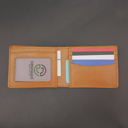 Premium orange leather wallet, sleek and compact holds 6 cards, 1 ID, and 2 cash compartments for everyday use.