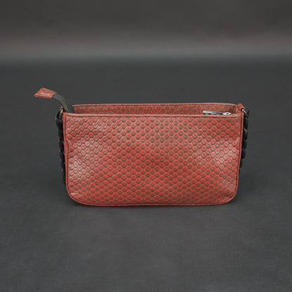 Real leather brown handbag with metal chain, zipper main compartment, outer pocket, shoulder strap, stylish daily use bag