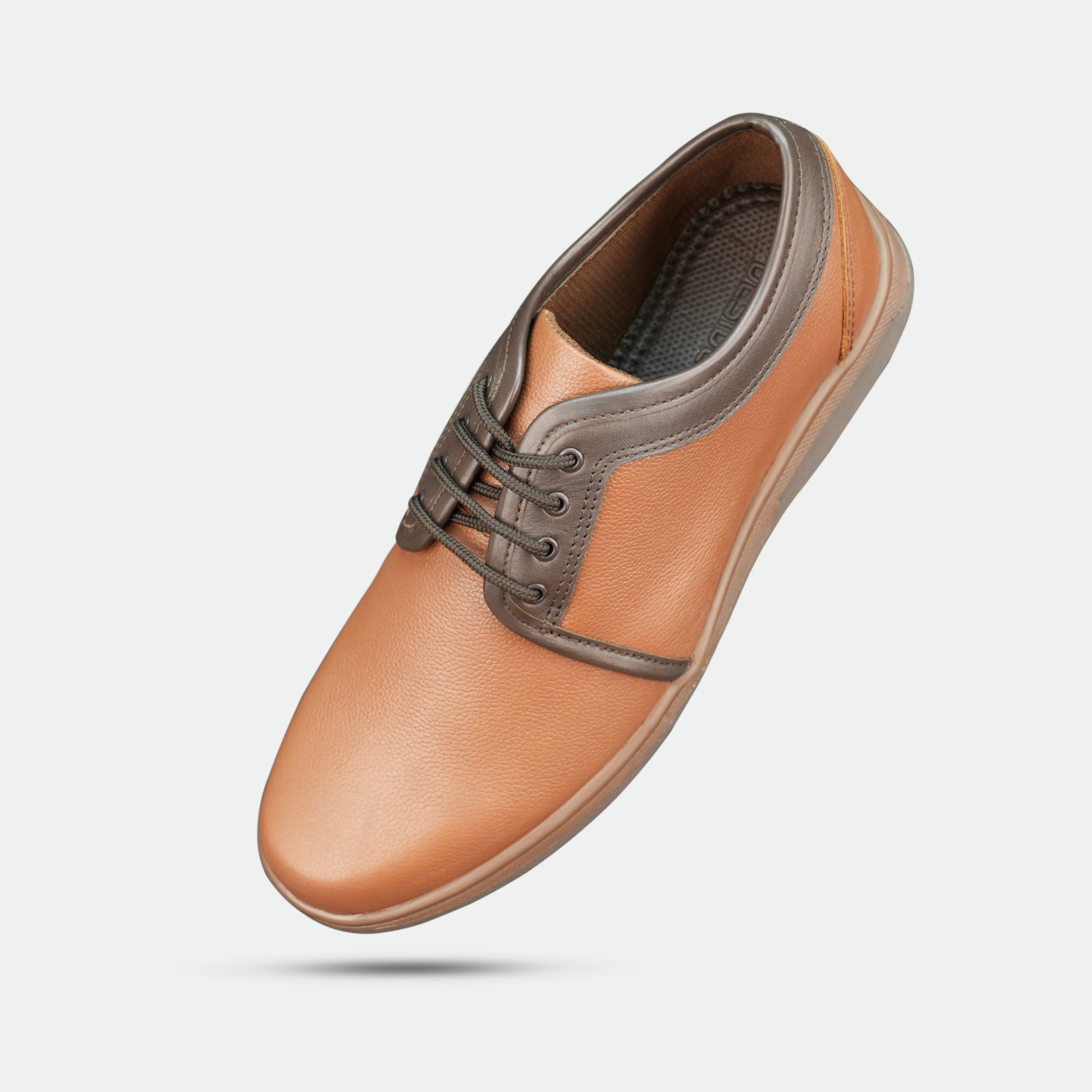 Tan cow Chalsia leather shoes with breathable mesh lining and TPR sole for comfort, grip, and durability