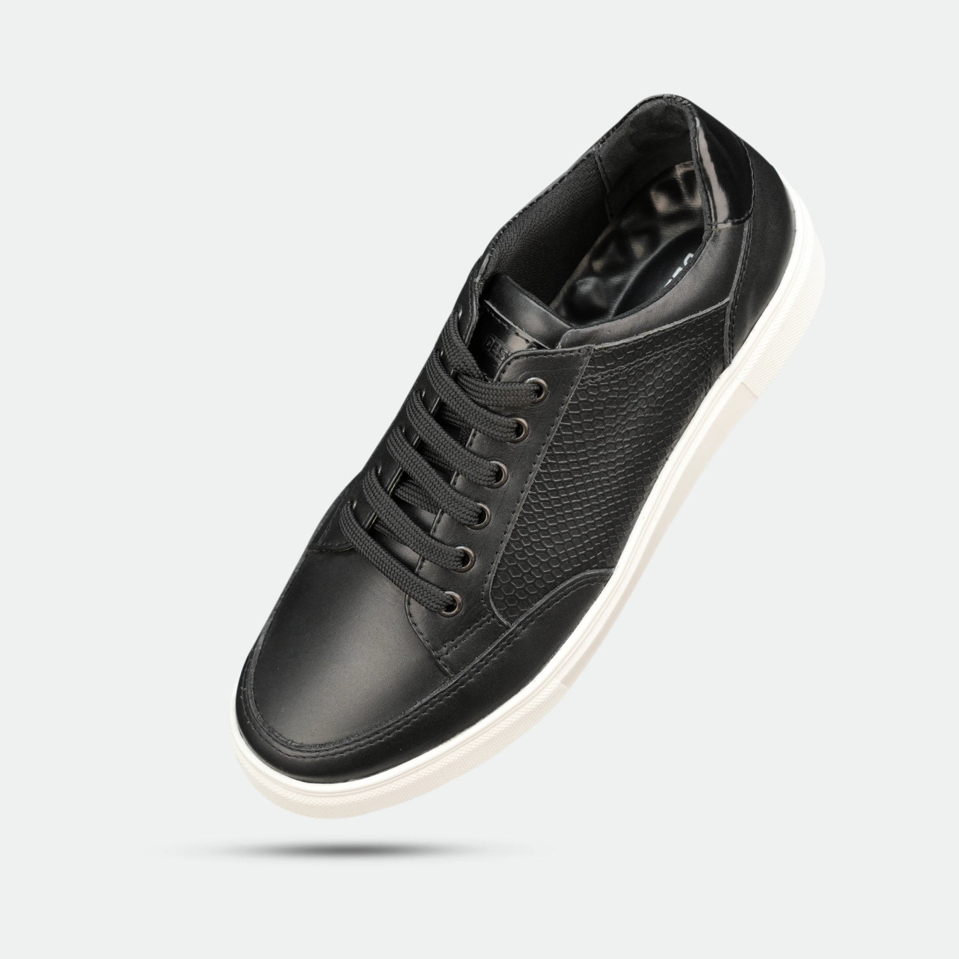 Black cow baryout printed leather shoes with mesh lining and TPR sole for comfort and durability