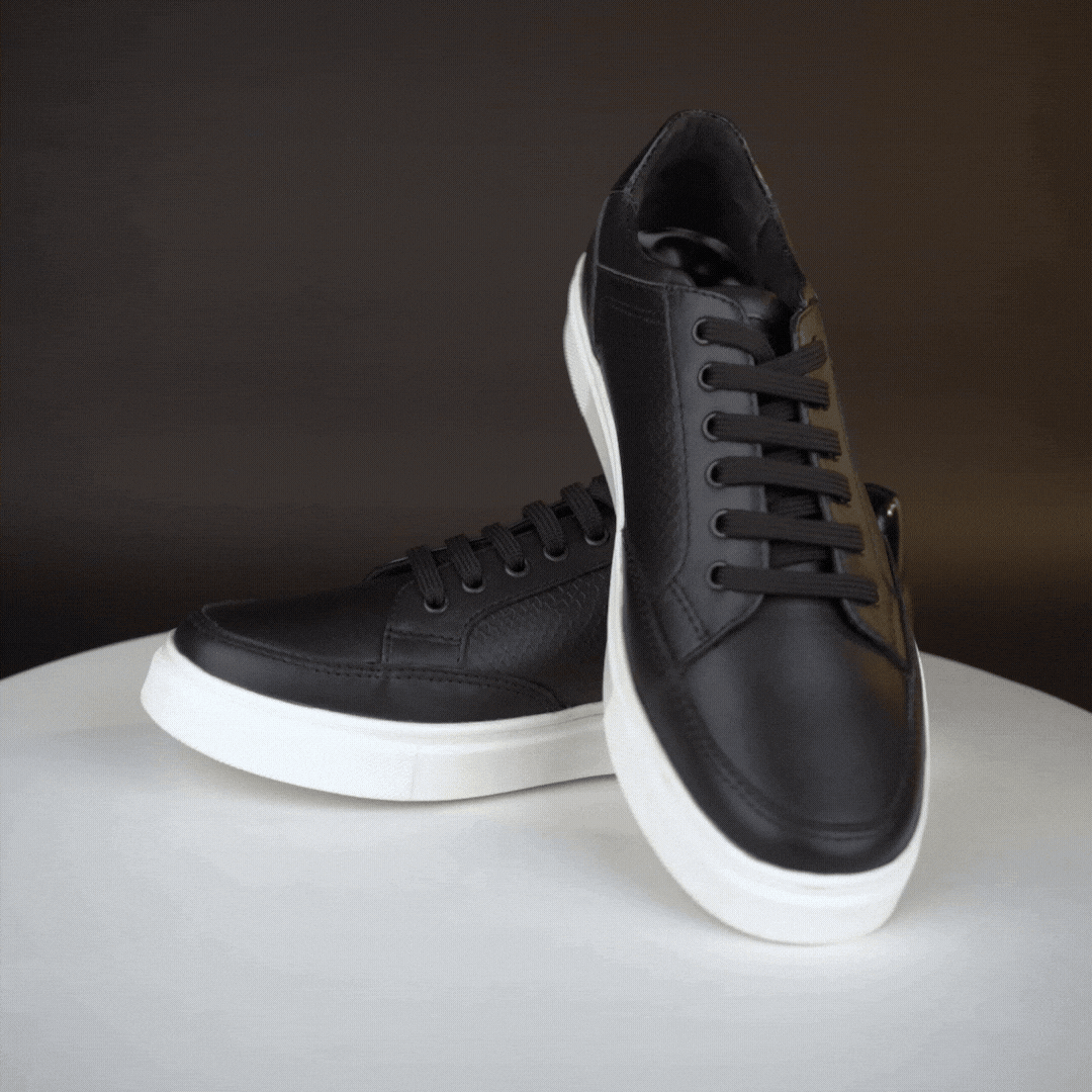 Black cow baryout printed leather shoes with mesh lining and TPR sole for comfort and durability