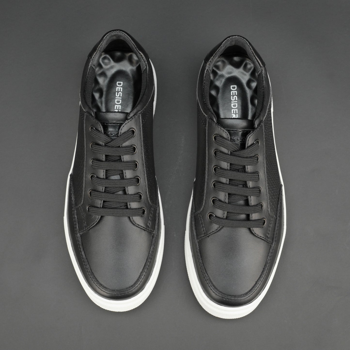 Black cow baryout printed leather shoes with mesh lining and TPR sole for comfort and durability