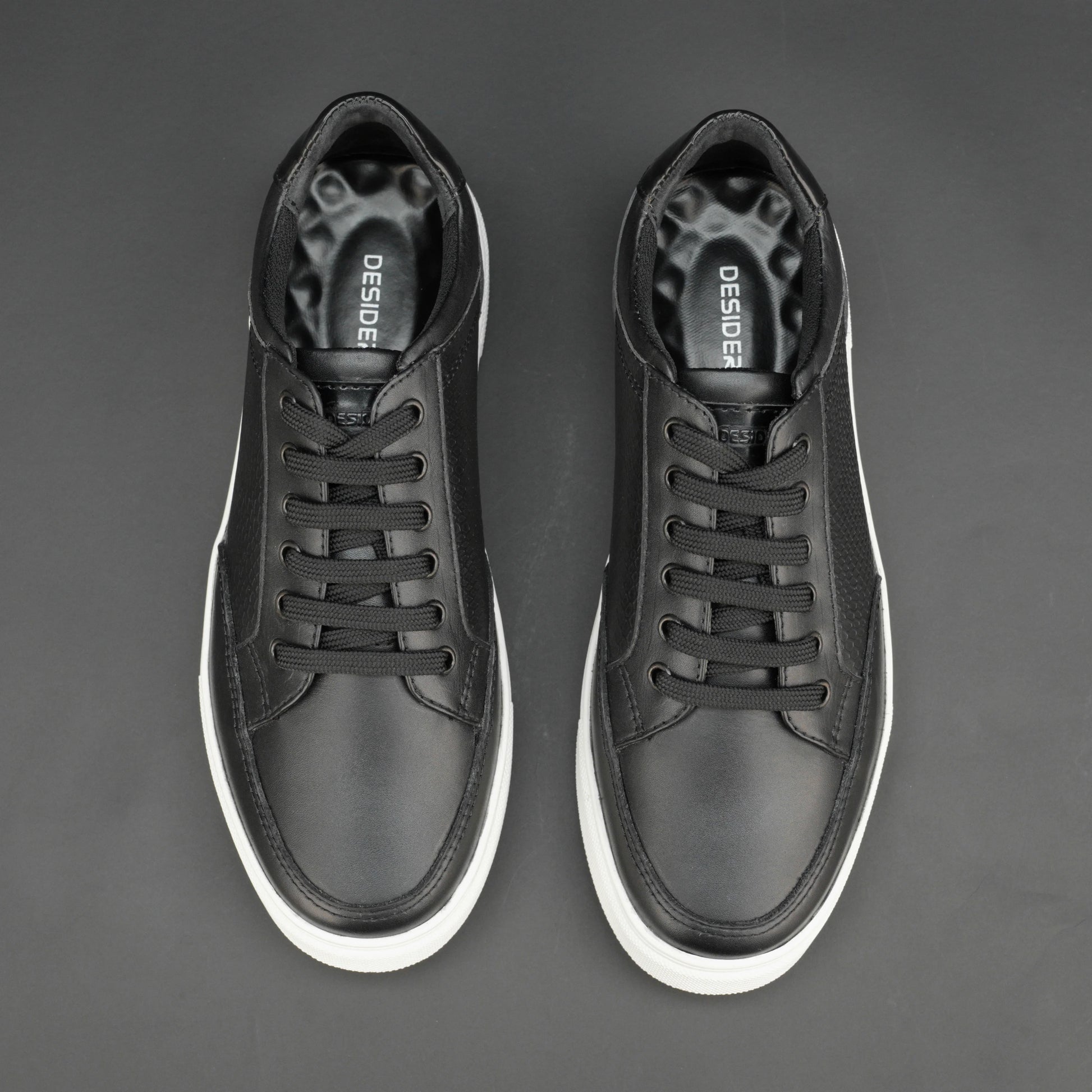 Black cow baryout printed leather shoes with mesh lining and TPR sole for comfort and durability