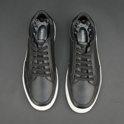 Black cow baryout printed leather shoes with mesh lining and TPR sole for comfort and durability