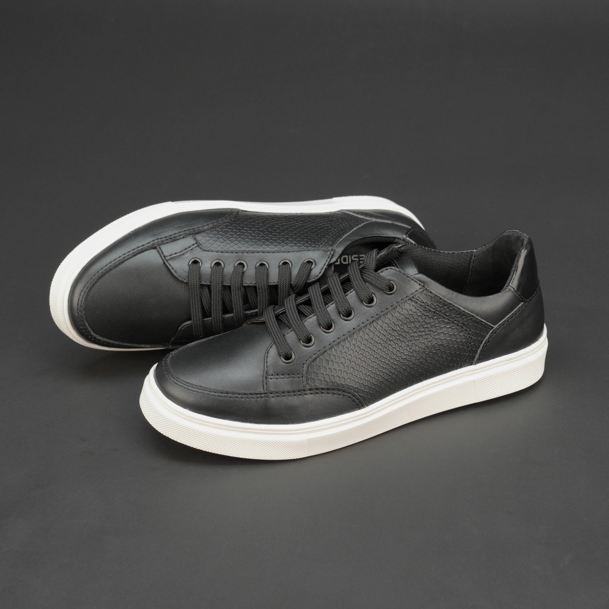 Black cow baryout printed leather shoes with mesh lining and TPR sole for comfort and durability