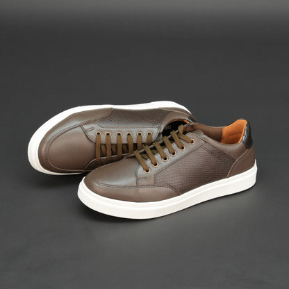 Brown cow baryout printed leather shoes with mesh lining and TPR sole for comfort and durability