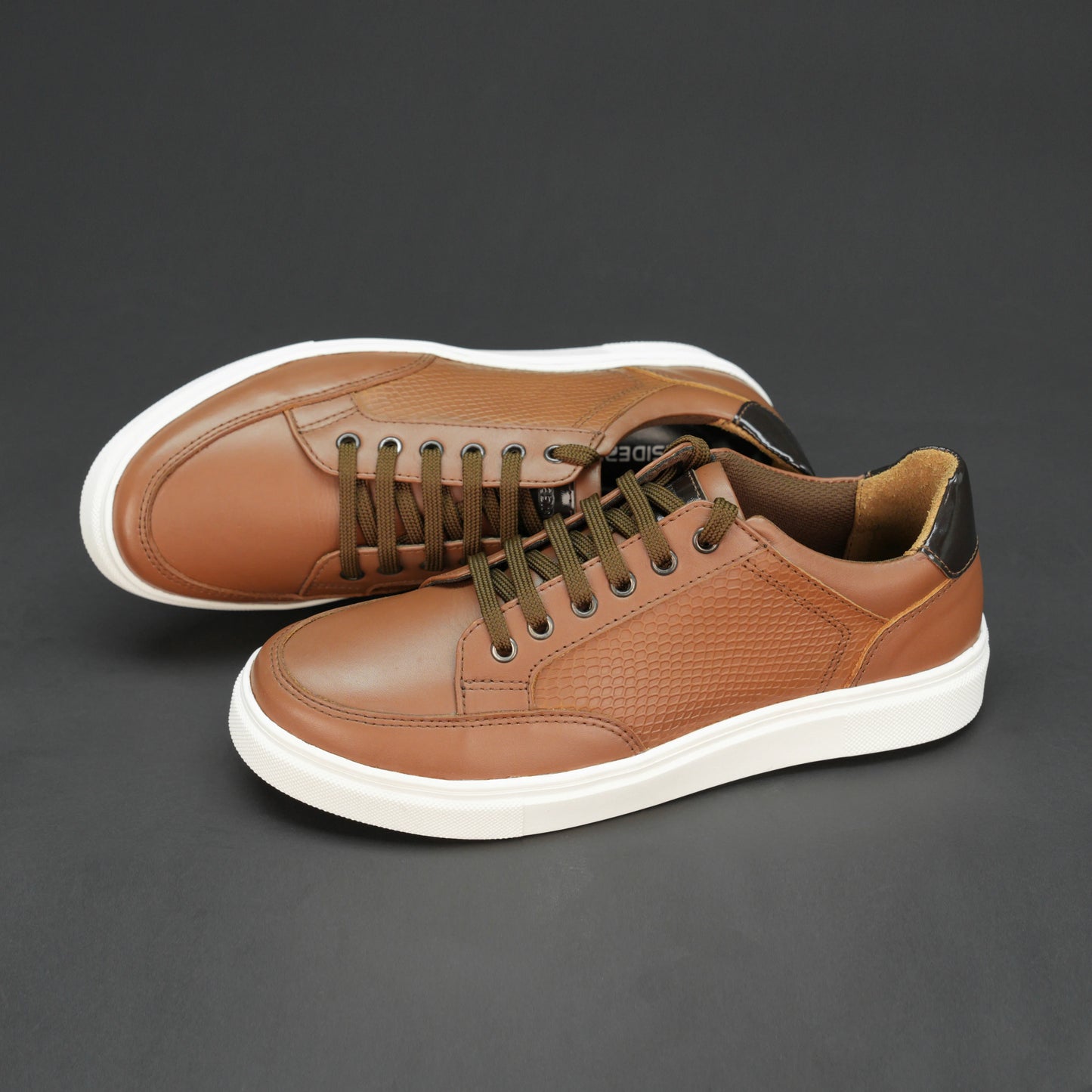 Tan cow baryout printed leather shoes with mesh lining and TPR sole for comfort and durability