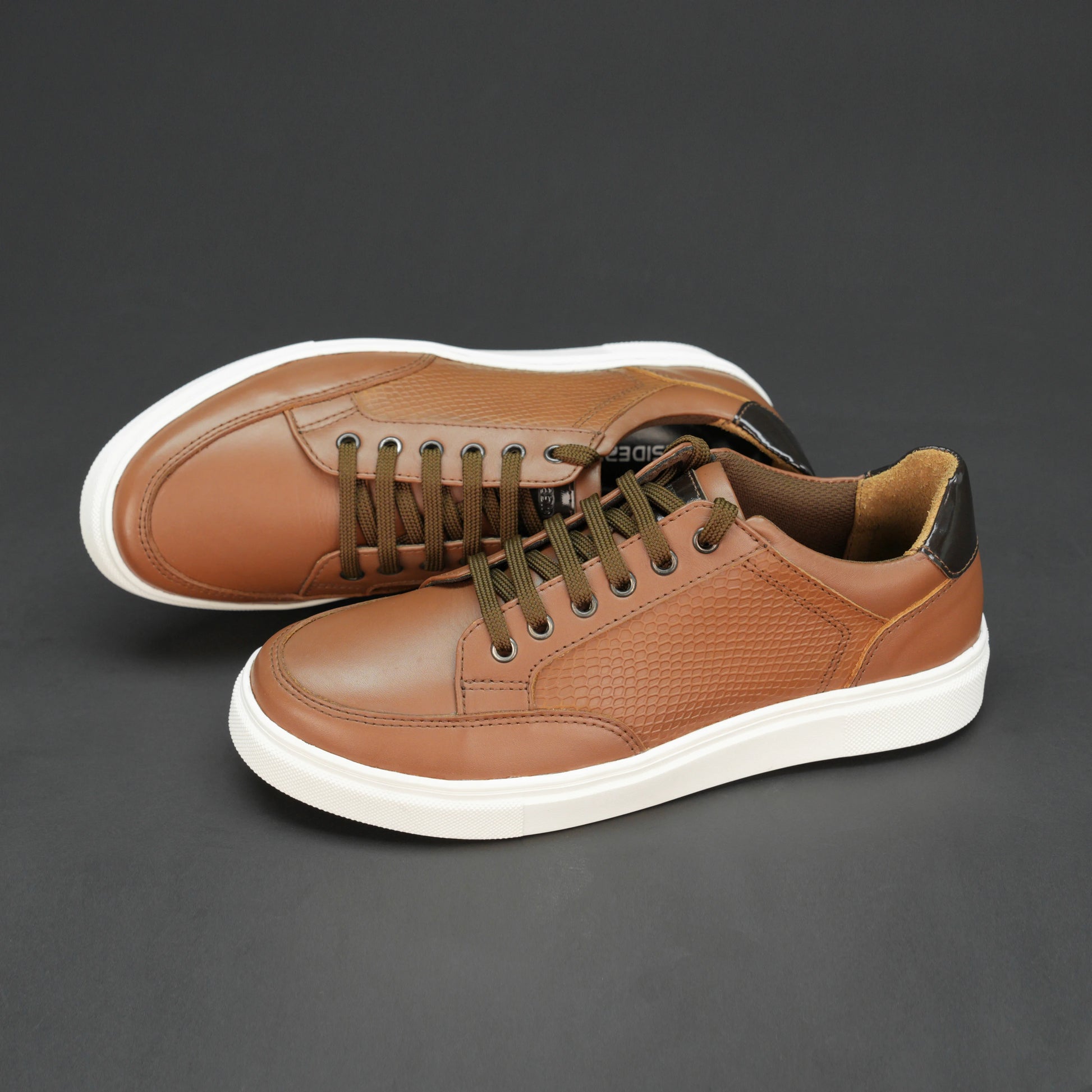 Tan cow baryout printed leather shoes with mesh lining and TPR sole for comfort and durability