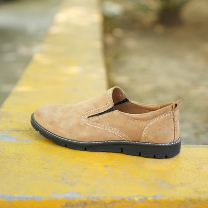 Camel genuine cow leather milled loafer with plush sheep lining, supportive Texon insole, and lightweight EVA sole for versatile wear
