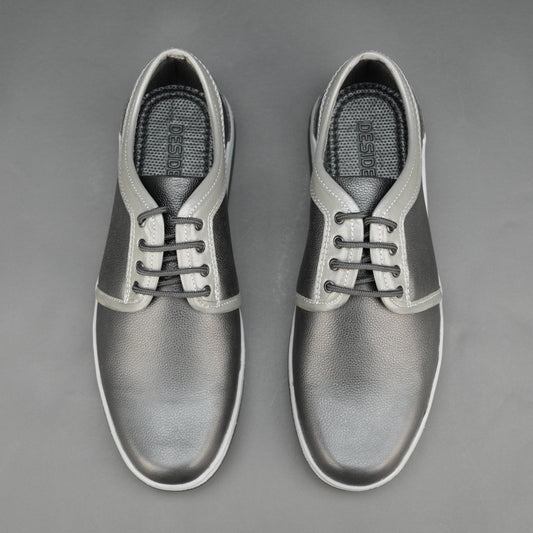 Grey Cow Chalsia leather shoes with breathable mesh lining and durable TPR sole. Perfect for everyday comfort and casual wear