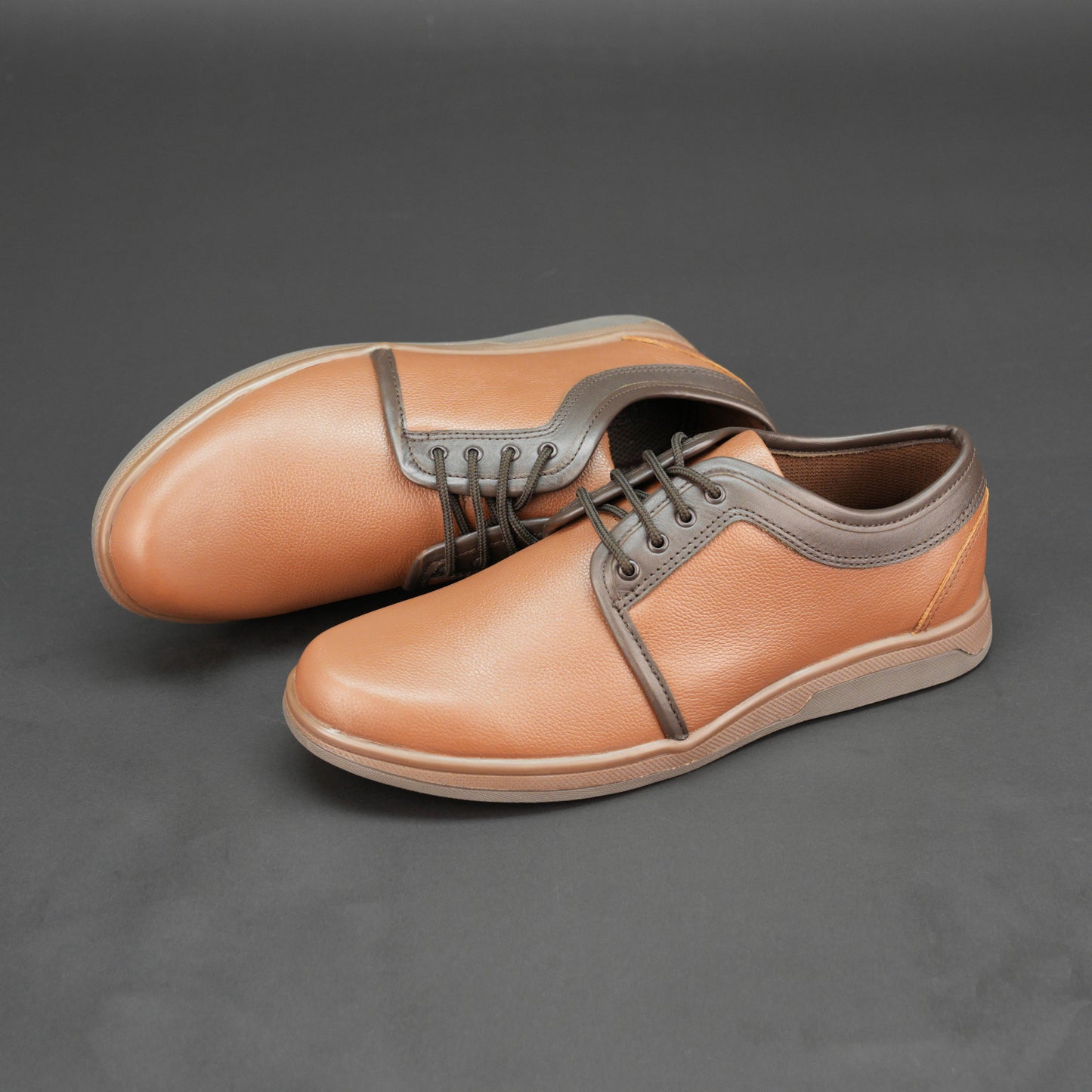 Tan Cow Chalsia leather shoes with airy mesh lining and sturdy TPR sole — ideal for casual and light outdoor wear