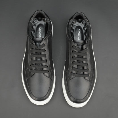 Black smart casual boot in printed Cow leather and Cow Baryout, with breathable mesh lining and flexible TPR sole