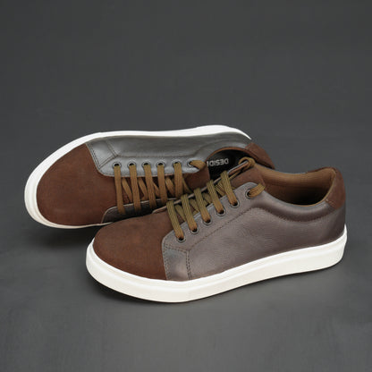 Brown shoe crafted from Cow Chalsia and Cow suede leather with mesh lining and durable TPR sole
