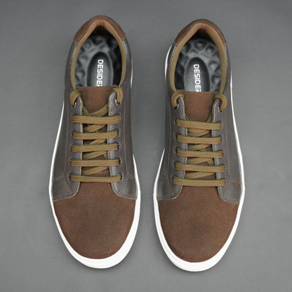 Brown shoe crafted from Cow Chalsia and Cow suede leather with mesh lining and durable TPR sole