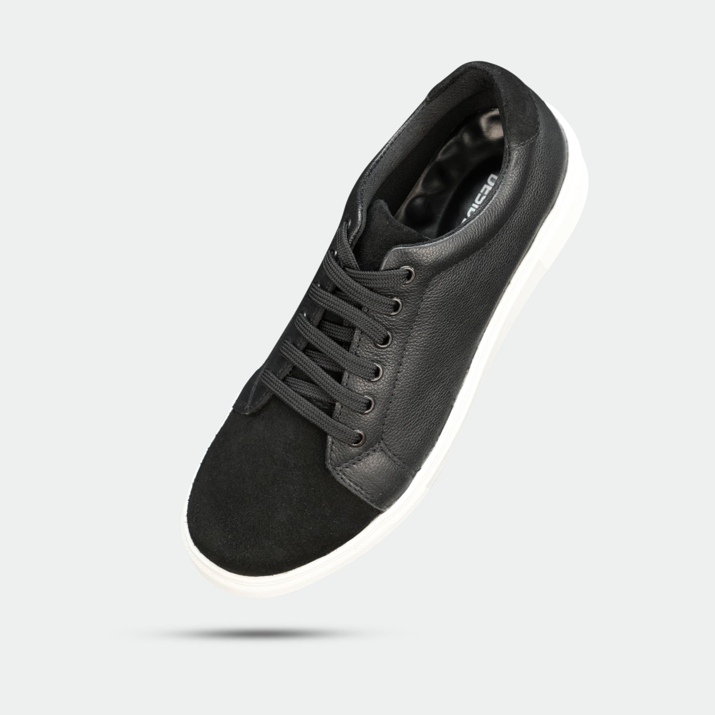 Black shoe made from Cow Chalsia and Cow suede leather with breathable mesh lining and flexible TPR sole