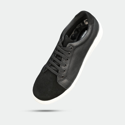Black shoe made from Cow Chalsia and Cow suede leather with breathable mesh lining and flexible TPR sole