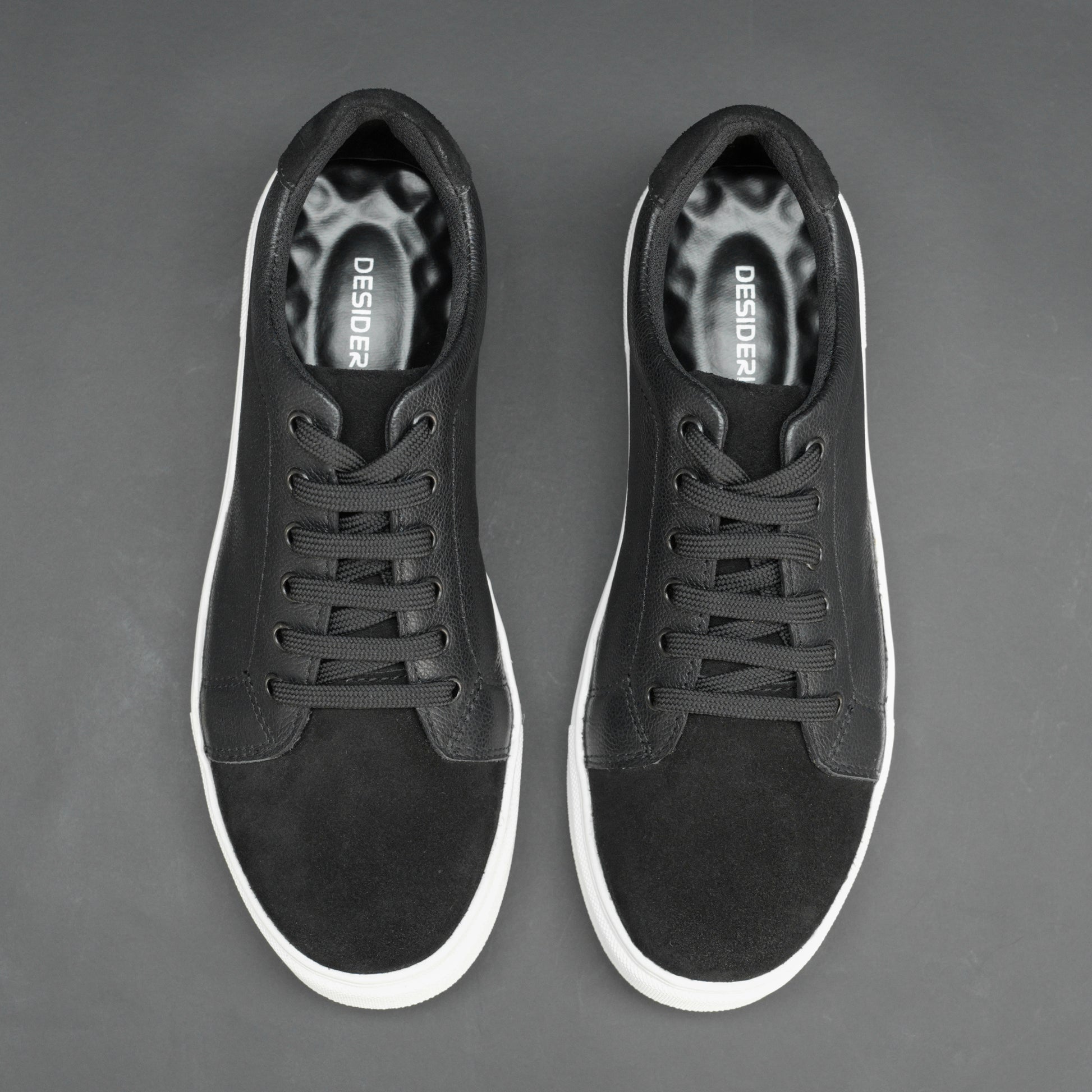 Black shoe made from Cow Chalsia and Cow suede leather with breathable mesh lining and flexible TPR sole