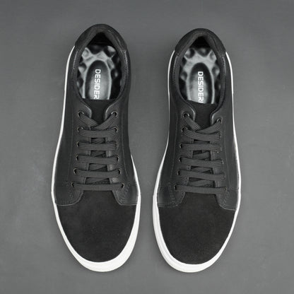 Black shoe made from Cow Chalsia and Cow suede leather with breathable mesh lining and flexible TPR sole