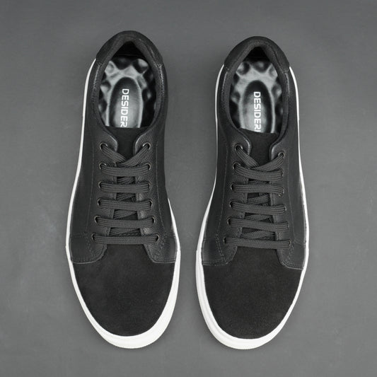 Black shoe made from Cow Chalsia and Cow suede leather with breathable mesh lining and flexible TPR sole