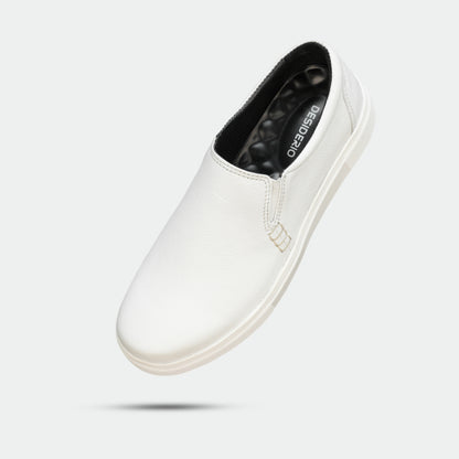 White premium footwear made from soft Goat Furla leather with cow leather lining, non-woven insole board, and a flexible TPR sole