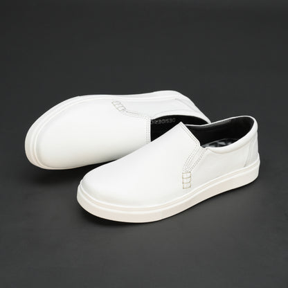 White premium footwear made from soft Goat Furla leather with cow leather lining, non-woven insole board, and a flexible TPR sole