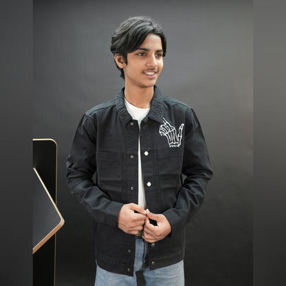 Men's Finger Printed Denim Jacket