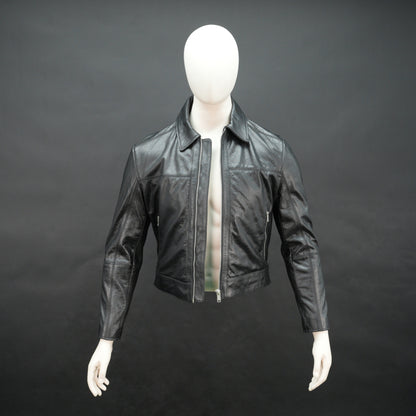 Mens Real Black Leather Zipper Jacket 4720-300