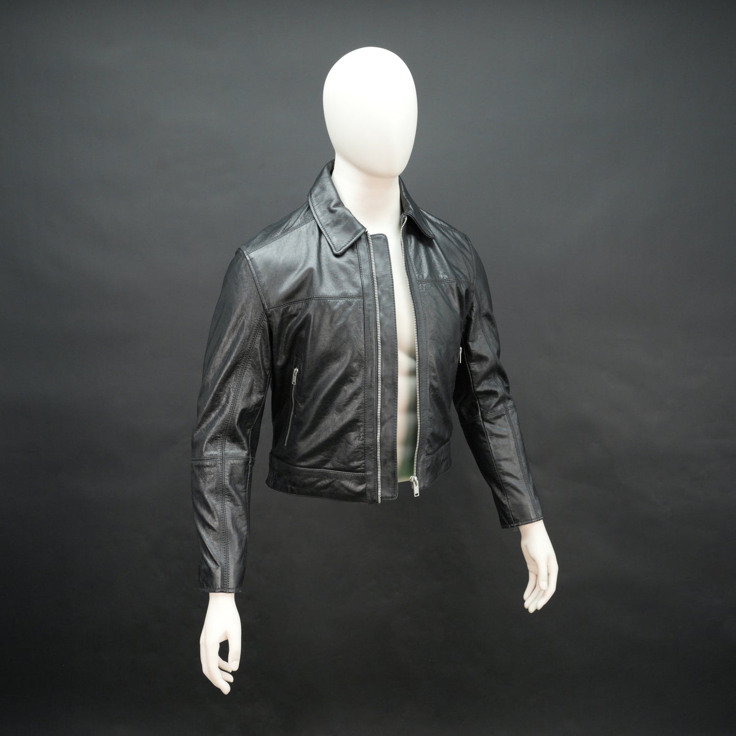 Mens Real Black Leather Zipper Jacket 4720-300