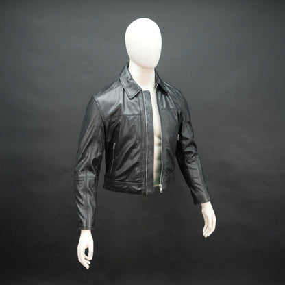 Mens Real Black Leather Zipper Jacket 4720-300