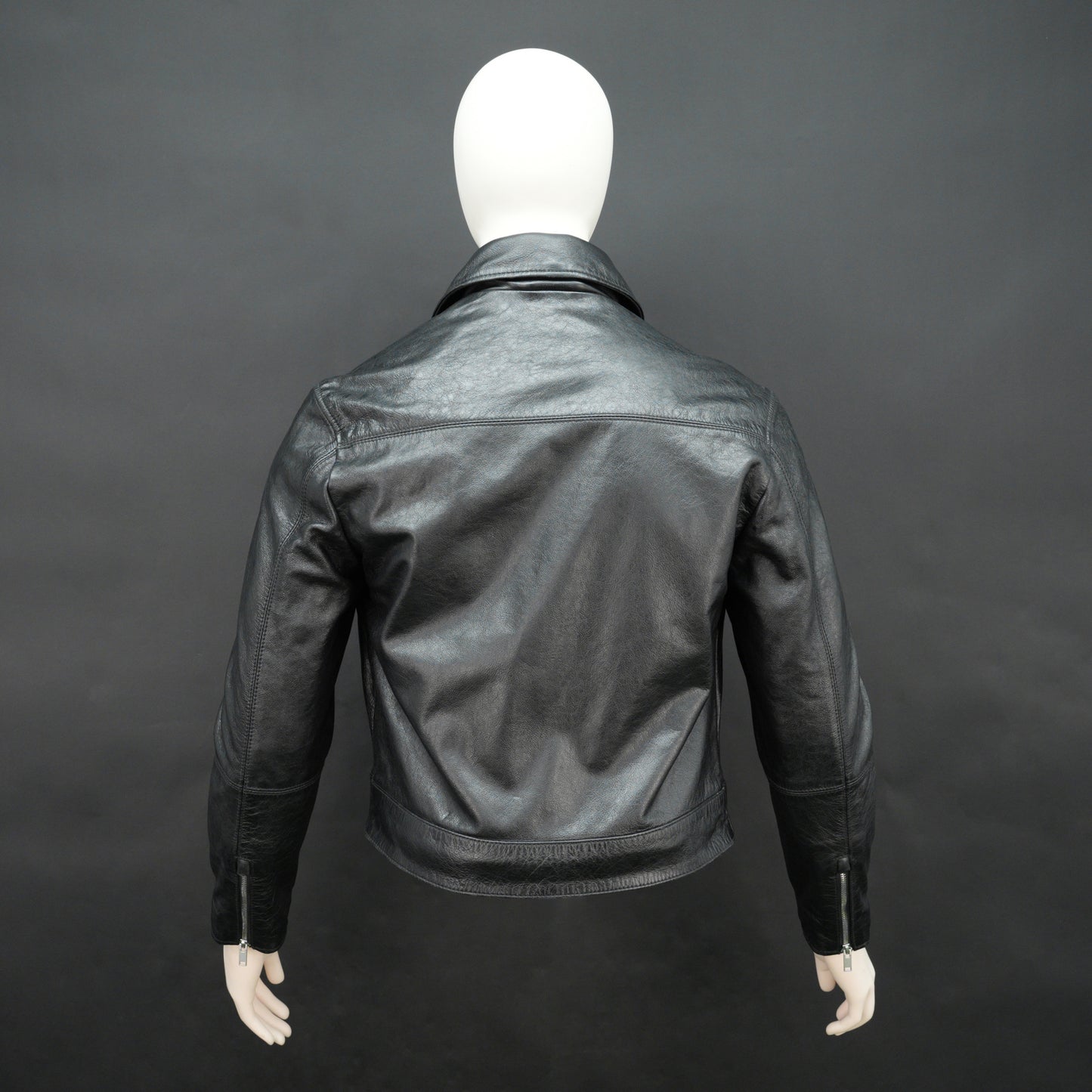 Mens Real Black Leather Zipper Jacket 4720-300