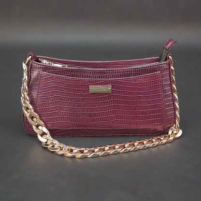 Real Leather Handbag With Gold Chain 934