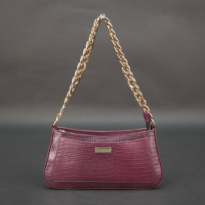 Real Leather Handbag With Gold Chain 934