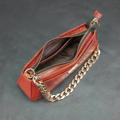 Real Leather Handbag With Gold Chain 934