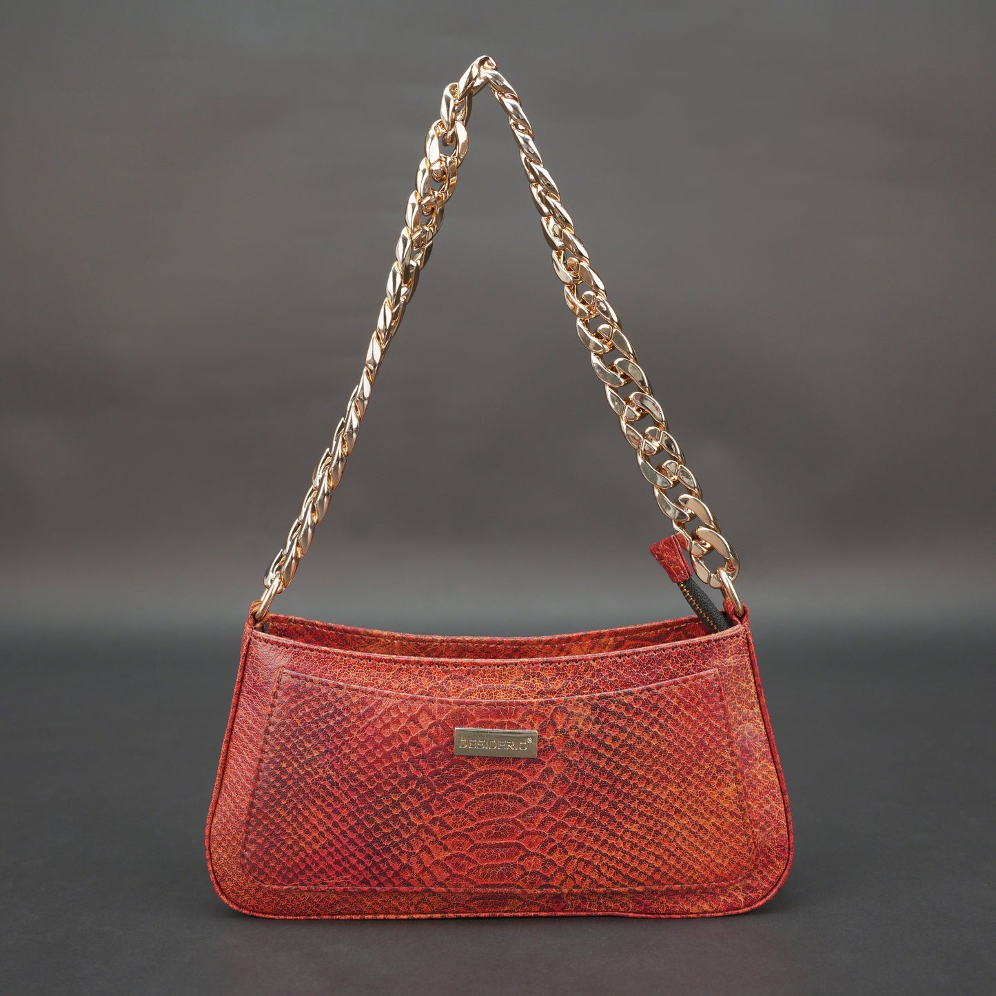 Real Leather Handbag With Gold Chain 934