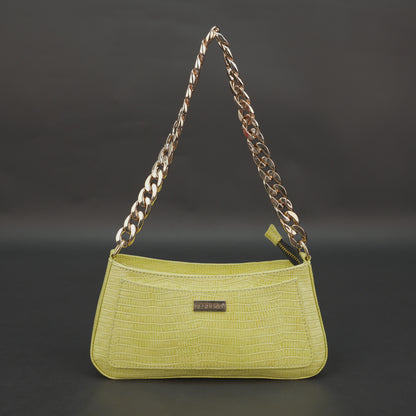 Real Leather Handbag With Gold Chain 934