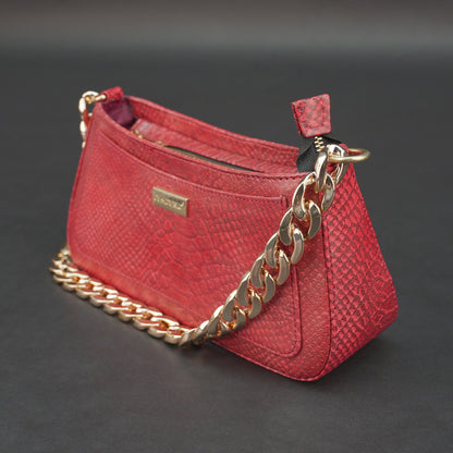 Real Leather Handbag With Gold Chain 934