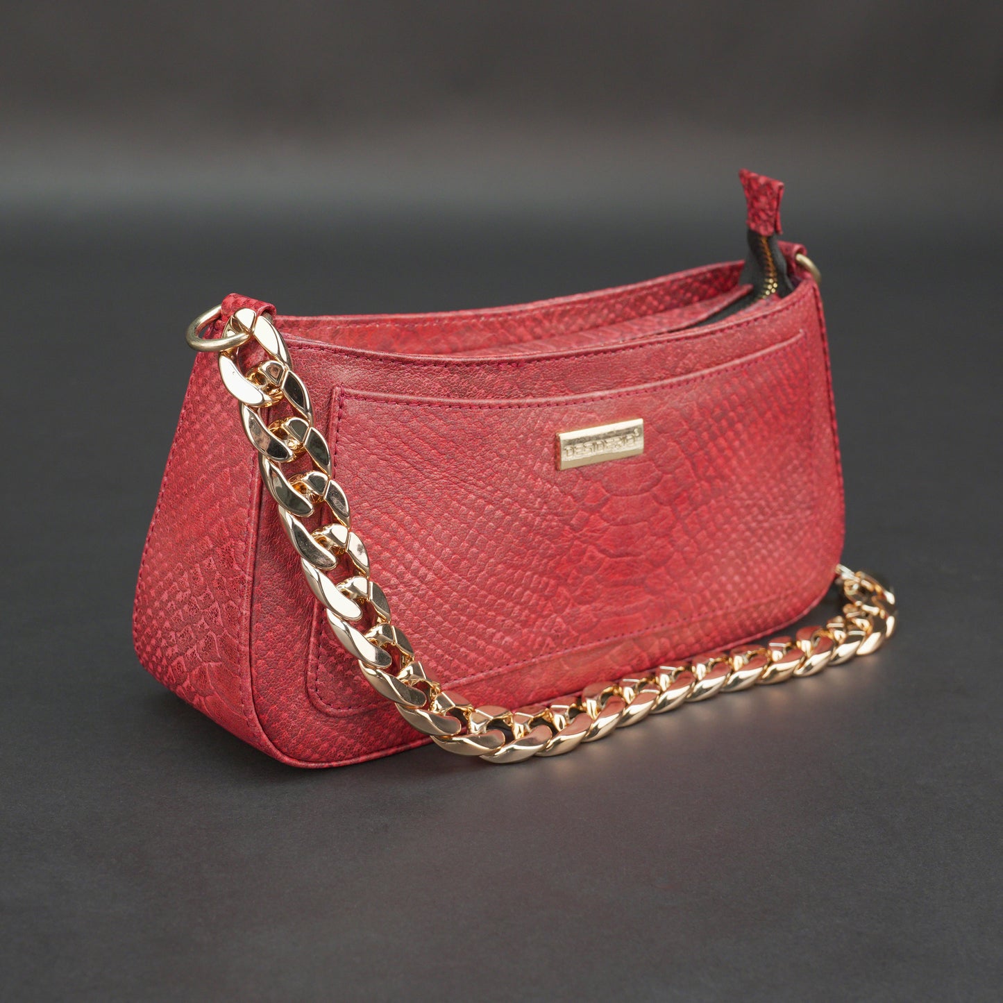 Real Leather Handbag With Gold Chain 934