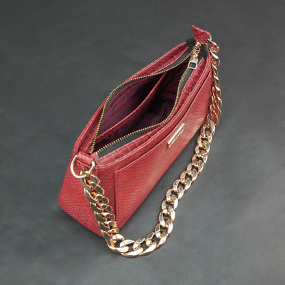 Real Leather Handbag With Gold Chain 934