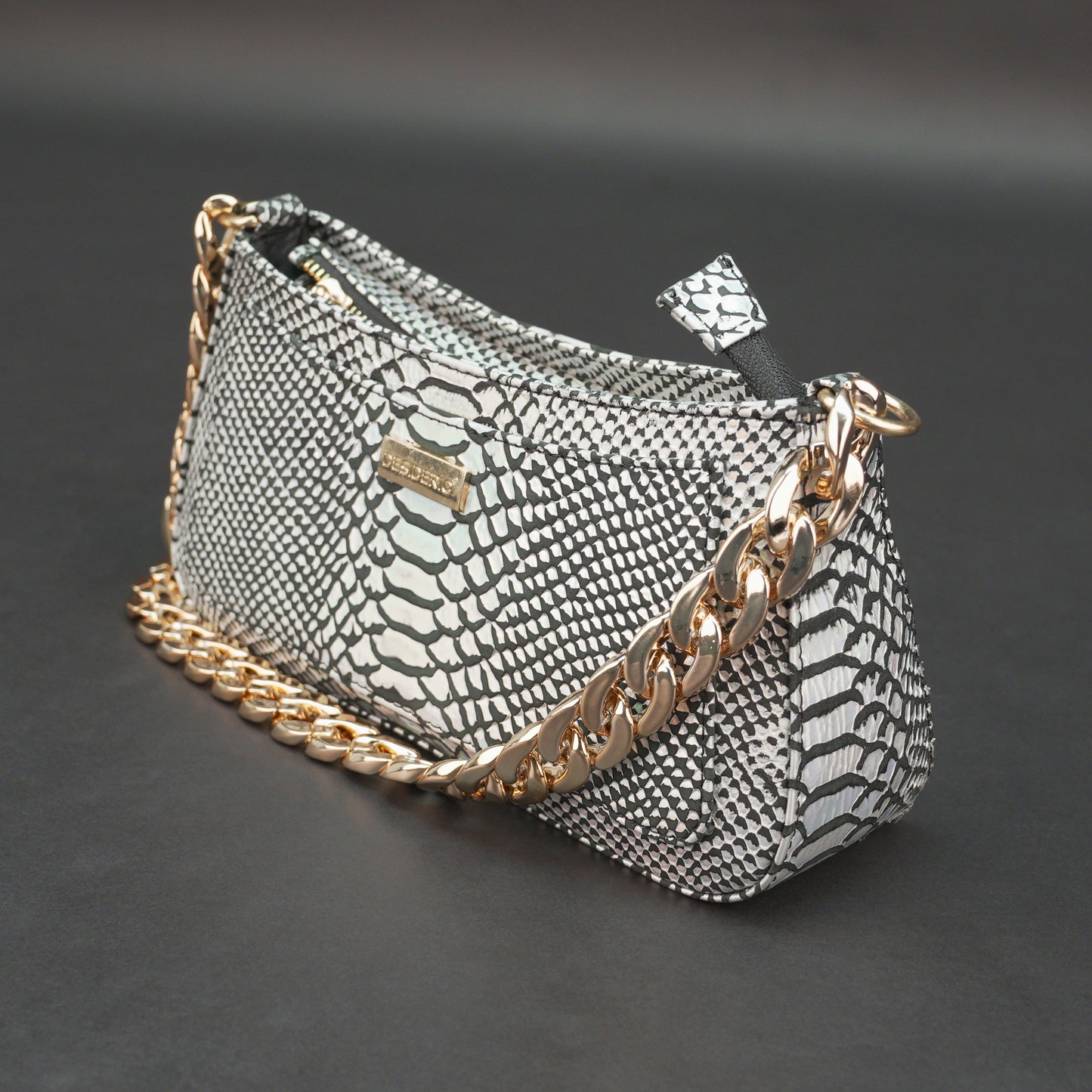 Real Leather Handbag With Gold Chain 934