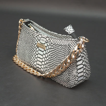 Real Leather Handbag With Gold Chain 934