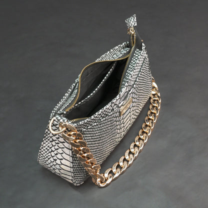 Real Leather Handbag With Gold Chain 934