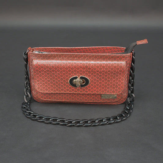 Real Leather Handbag With Metal Chain 932